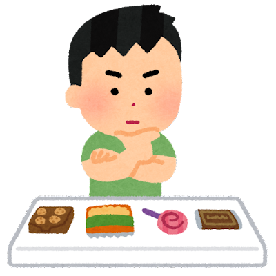 お菓子を選ぶ子供のイラスト（男の子）